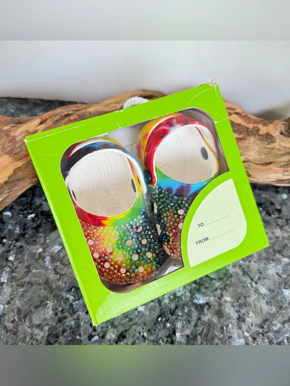 Rainbow Rhinestone Toddler Crocs, Hand placed Bling, size 2/3